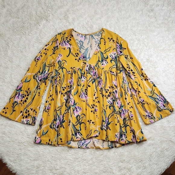 Free People OB815445 Bella Golden Yellow Floral Tunic / Mini Dress Size Small - Picture 10 of 16